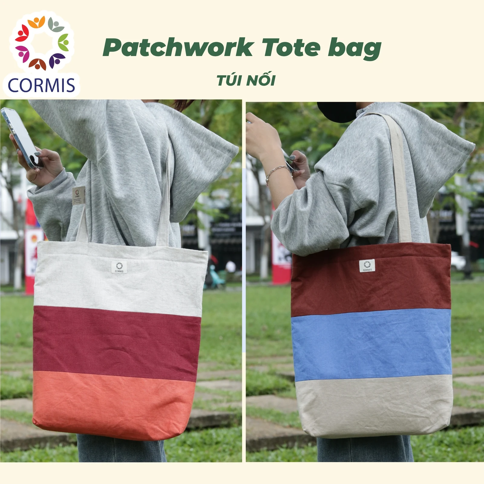 Túi tote chắp vải